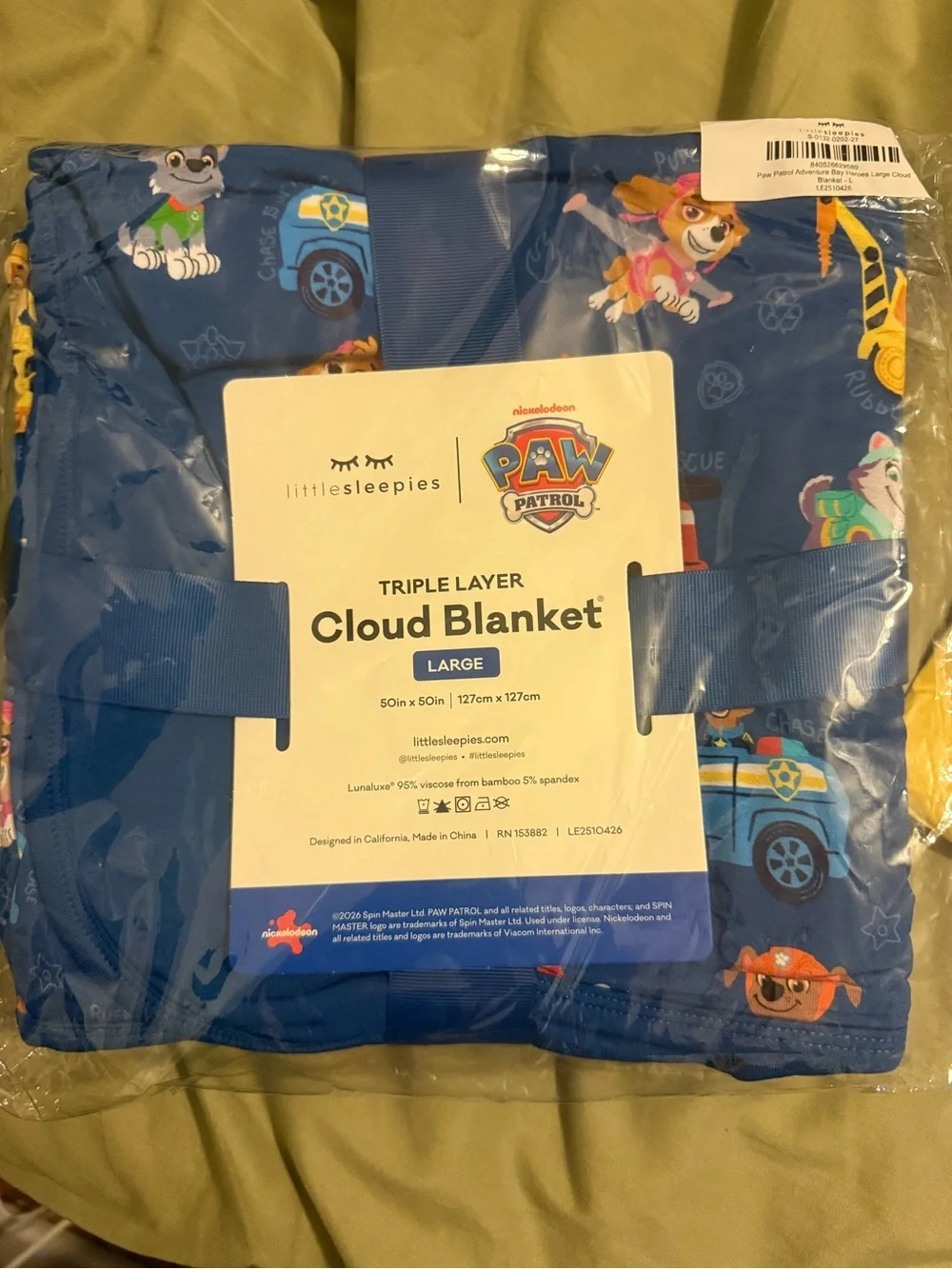 Little Sleepies PAW Patrol Blue & Yellow Cloud Blanket